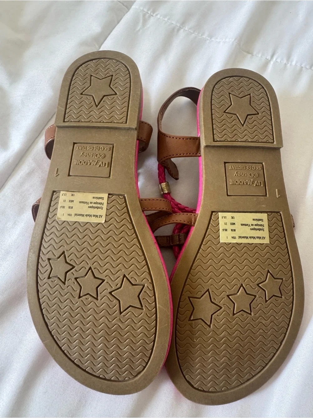 Girls Brown Sandals with Pink Braided Straps sz 1